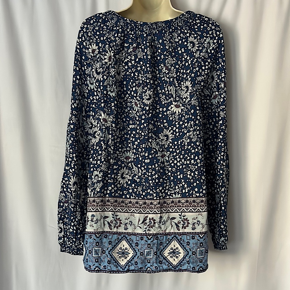 Beachlunchlounge Cute Boho Blue Floral Long Sleeve Shirt Top **Size S** 🌸🌸 - Picture 2 of 4
